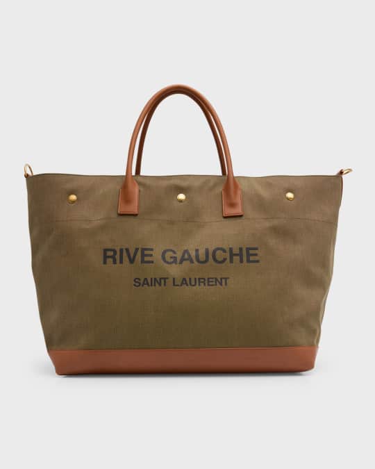 【SALE】 Maxi Gauche Rive Men's Laurent Saint Canvas Tote Leather and バッグ