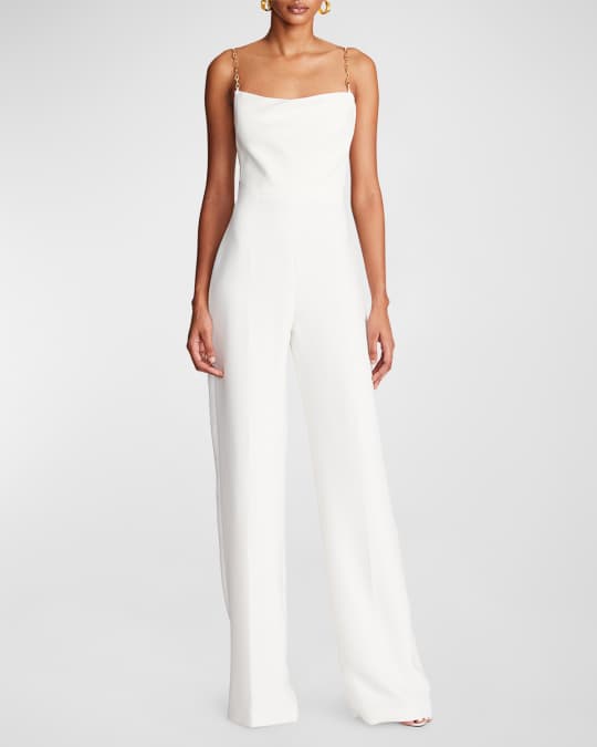 Halston Brea Ruched Chain-Strap Crepe Jumpsuit | Neiman Marcus