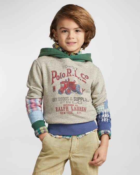 Ralph Lauren Big Boy's Embroidered Terry Cotton Hoodie Gray Size S