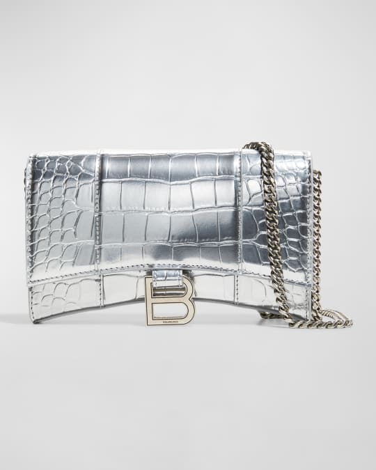 Balenciaga Hourglass Metallic Moc-Croc Chain Wallet | Neiman Marcus
