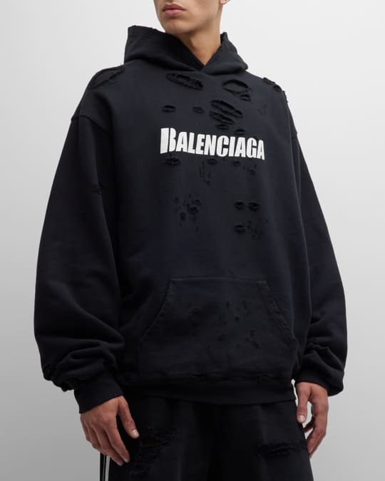 24時間限定タイムセール Balenciaga Men's Double-Layer Destroyed Hoodie | Neiman Marcus トップス