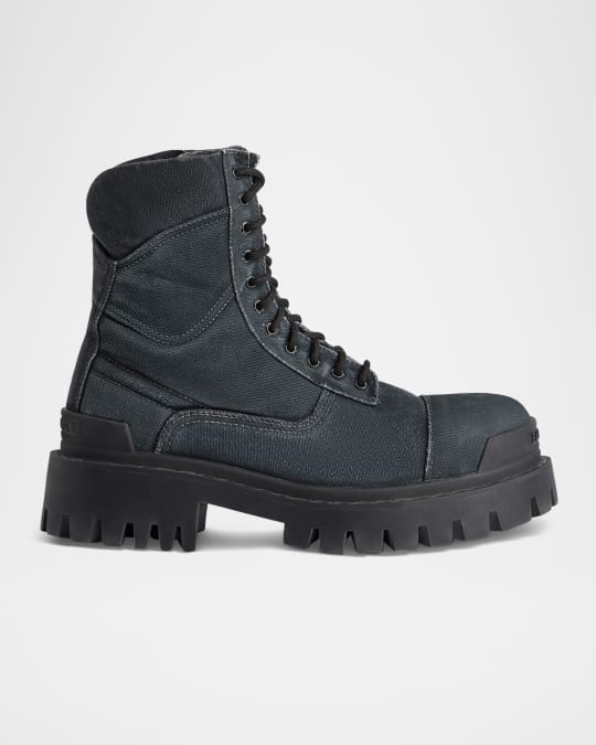 Balenciaga Men's Strike Bootie Lace-Up Canvas Ankle Boots | Neiman