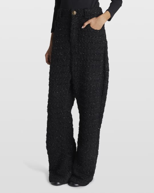 WYM LIDNM/TWEED BAGGY SLACKS チャコール Men Baggy Tweed Pants Thick Wool Blend Formal Suit Retro