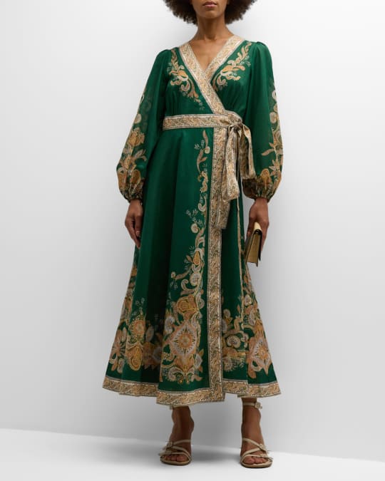 Zimmermann Devi Paisley Wrap Midi Dress | Neiman Marcus