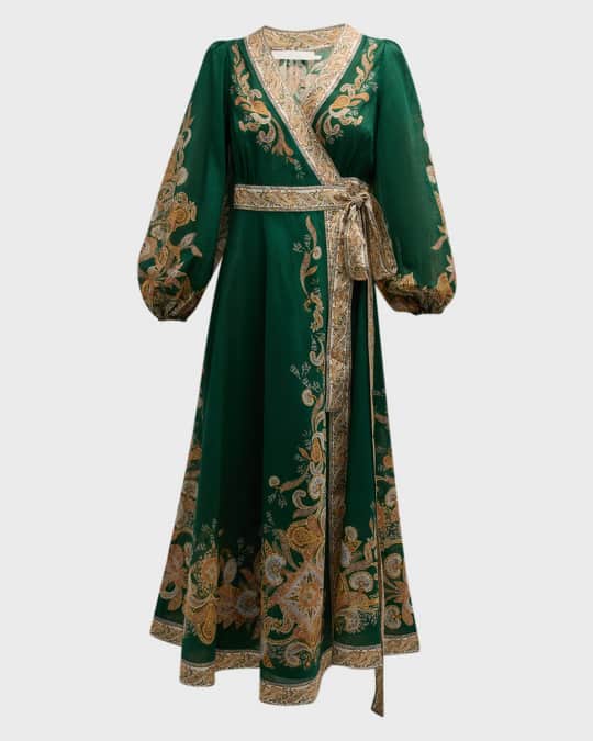 Zimmermann Devi Paisley Wrap Midi Dress | Neiman Marcus
