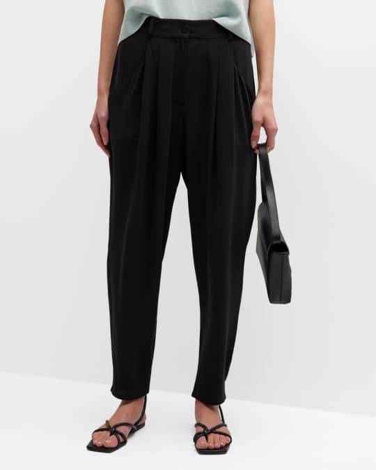 Eileen Fisher Pleated Tapered Crepe Ankle Pants Neiman Marcus