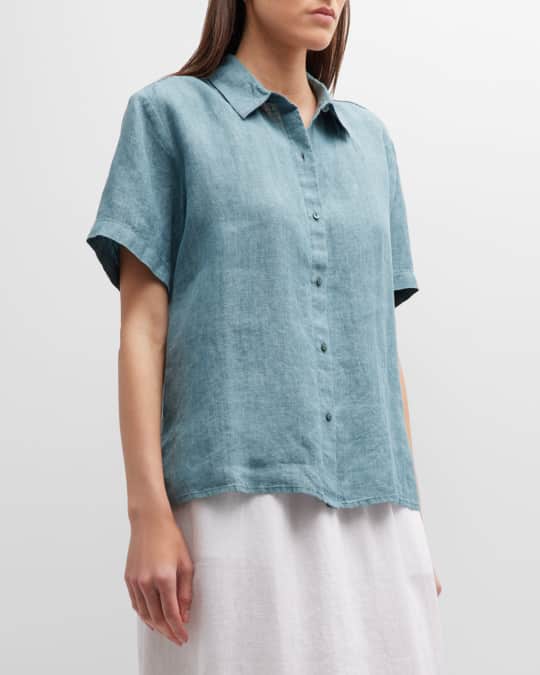 Eileen Fisher Button Down Delave Organic Linen Shirt Neiman Marcus