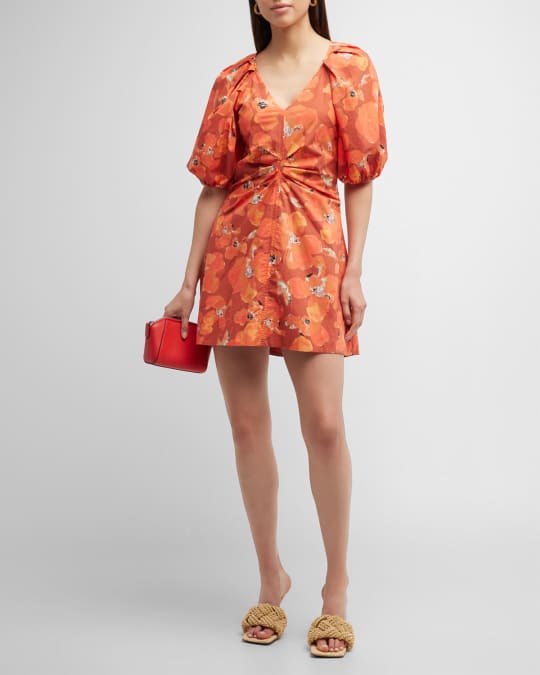 Lacey Puff Sleeve Sandwashed Cotton Mini Dress
