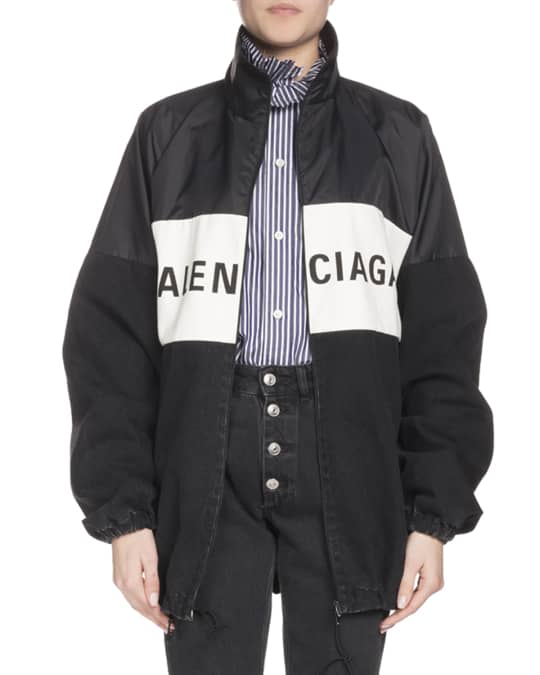 Nylon and Denim Logo Zip-Front Jacket