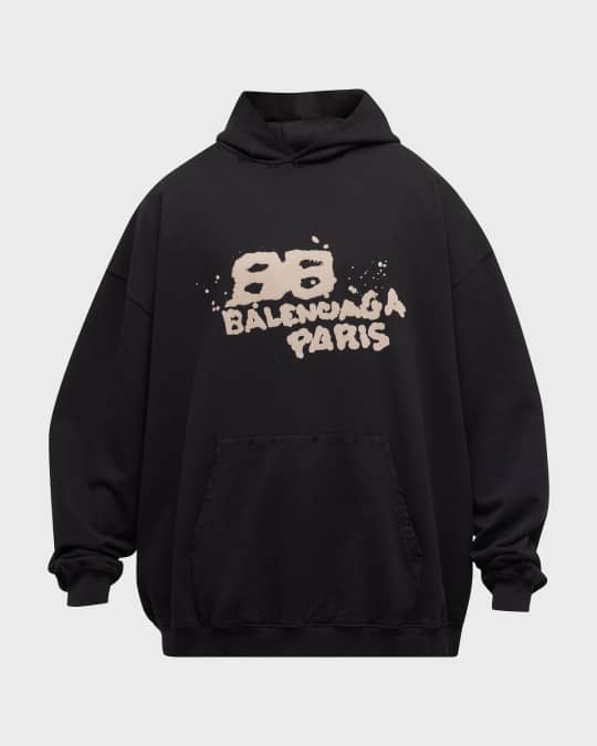 Balenciaga Men's Dirty BB Paris Icon Hoodie | Neiman Marcus