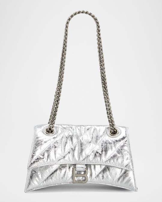 Balenciaga Crush Small Quilted Metallic Chain Shoulder Bag