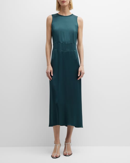Max Mara Sogno Sleeveless Satin Midi Dress | Neiman Marcus