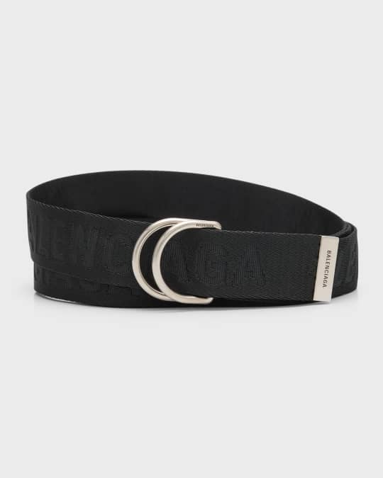 Balenciaga Men's Webbed Logo D-Ring Belt | Neiman Marcus