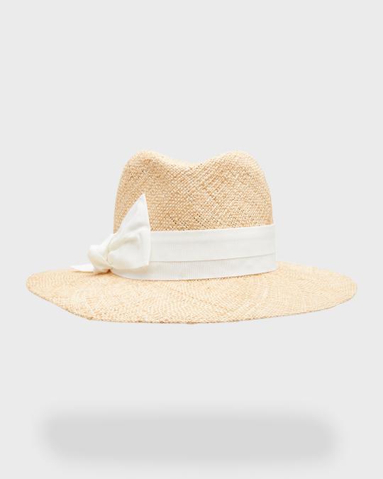 Raffaello Bettini Harper Straw Fedora With Bow Band | Neiman  display picture 1