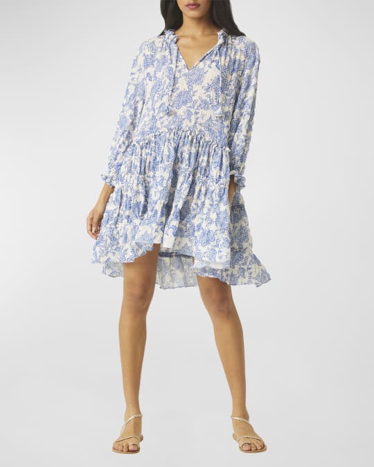 Nita Dropped Waist Toile Print Mini Dress