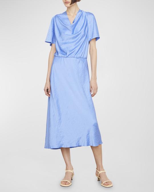 vince asymmetrical dress Asymmetric Cowl-Neck Flutter-Sleeve Midi Invisible zip closure Women's maxi Y2k Zebra Dress - Color:Ivory/Ivory
