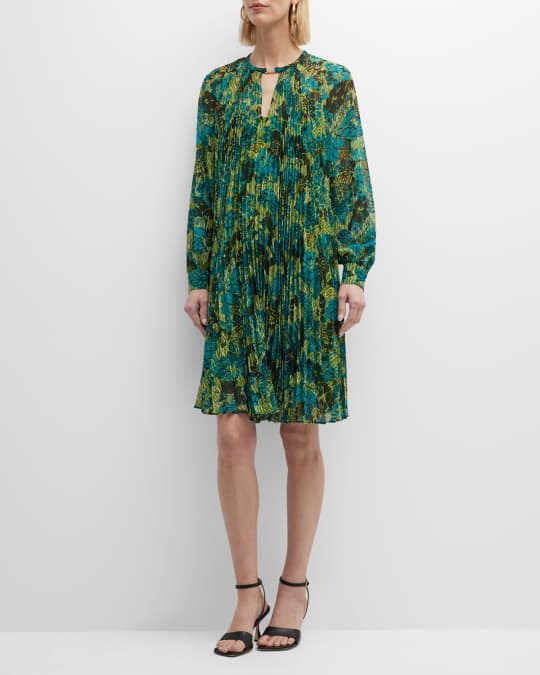 Max Mara Pina Floral Print Pleated Short Dress Neiman Marcus