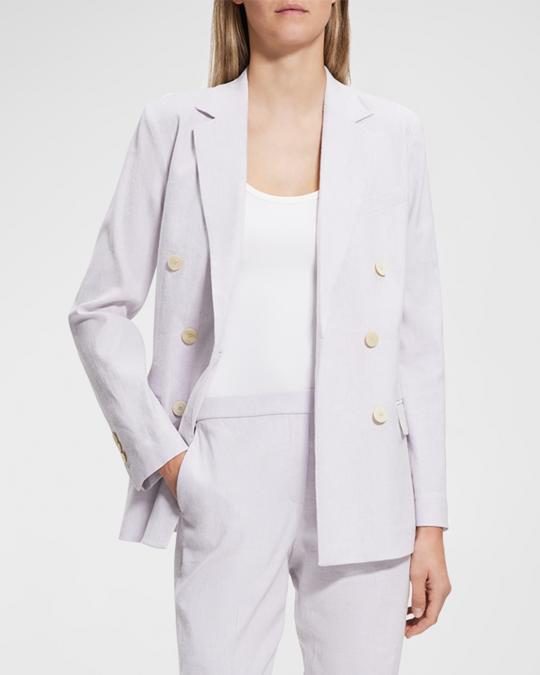 Theory 新品Sharkskin Crunch Fitted DB JKT Theory Fitted Sharkskin Crunch Double-Breasted Jacket | Neiman Marcus