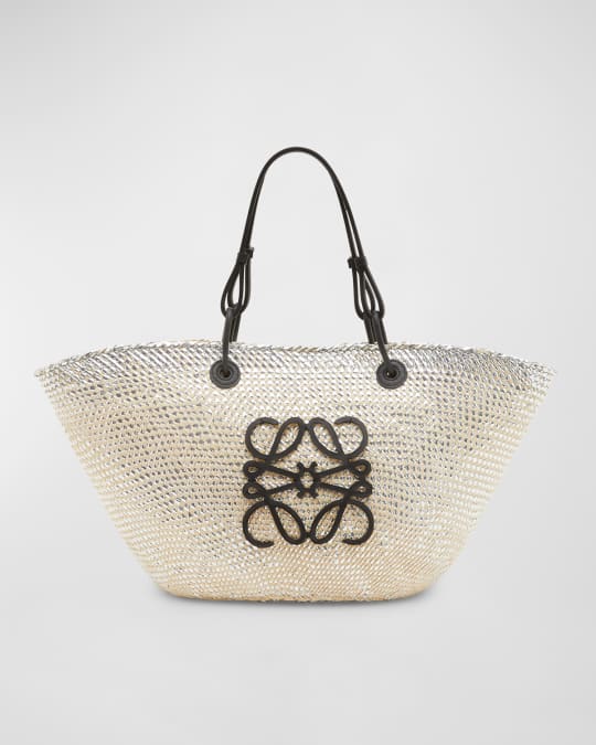 Shop LOEWE Anagram Small anagram basket bag in iraca palm and