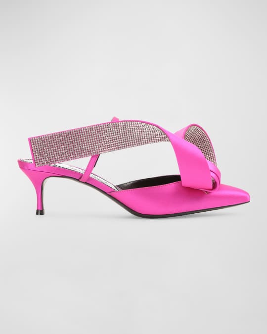 AREA x Sergio Rossi Sabot Crystal Silk Bow Mule Pumps Neiman Marcus