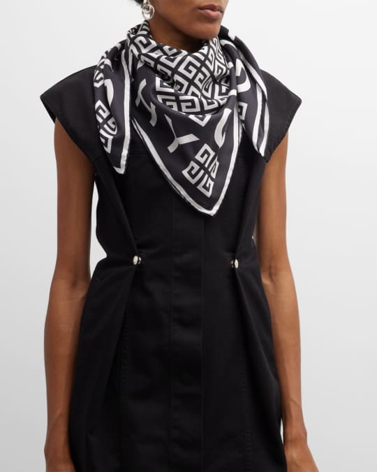 【関税＆送料込み】Givenchy Scarf 4G Embrodery Accessories Givenchy Scarf Gray 4G Design - Twill Silk Square Foulard
