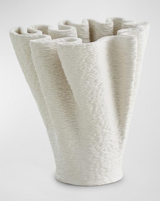 Global Views Short Ripple Printed Vase - Matte White | Neiman Marcus