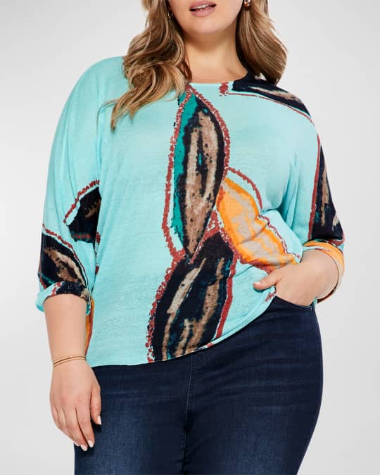 Plus Size Grove Abstract-Print 3/4-Sleeve Sweater