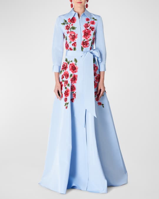 carolina herrera floral embroidered dress Embroidered Floral Crewneck Midi Dress main image 0