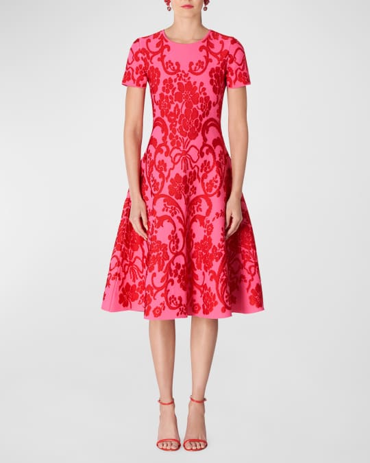 Carolina Herrera Paisley Knit Flare Midi Dress | Neiman Marcus