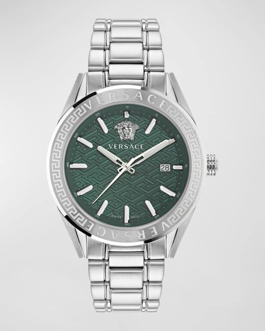 Versace V-Code Greca Stainless Steel Bracelet Watch, 42mm
