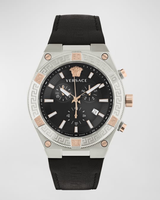 Versace Men's V-Sporty Greca Leather Strap Watch, 46mm | Neiman Marcus