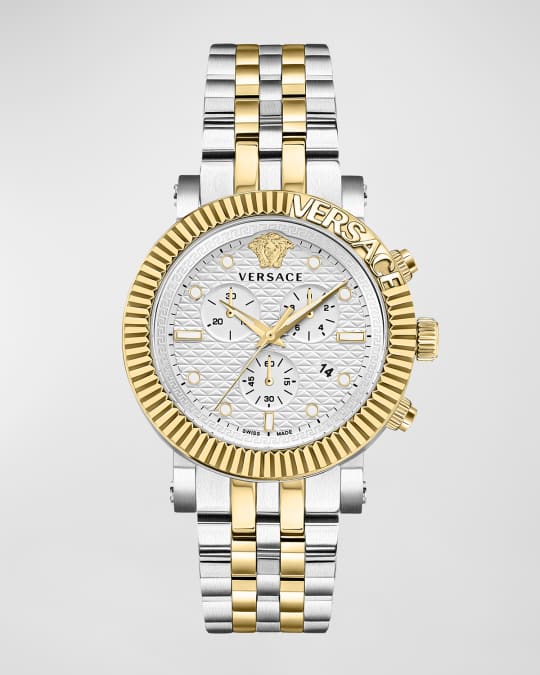 VERSACE 時計 ゴールド ホワイト Versace Men's V-Chrono Classic Two-Tone Bracelet Watch, 45mm