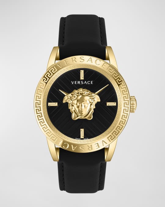 Versace Men's V-Code Medusa Head Leather Strap Watch, 43mm | Neiman Marcus