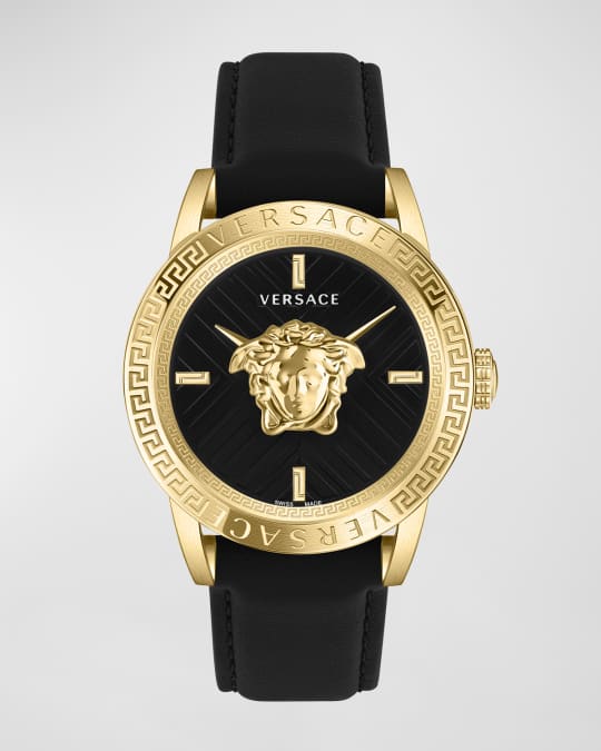 Versace Men's V-Code Medusa Head Leather Strap Watch, 43mm