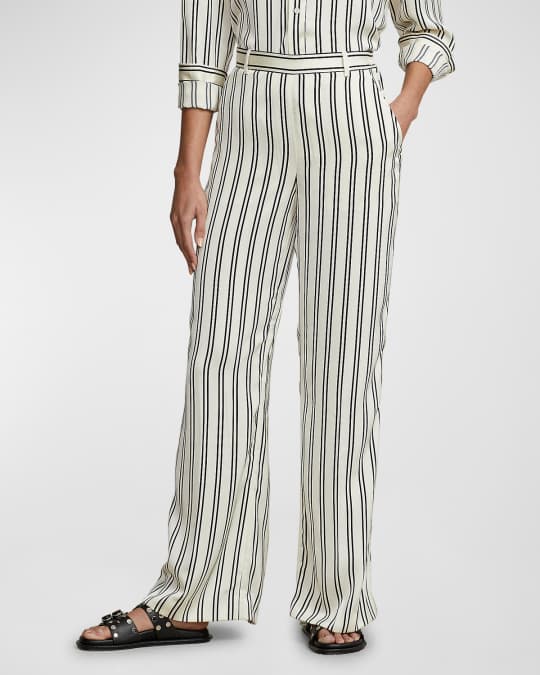 Striped Satin Wide-Leg Pants