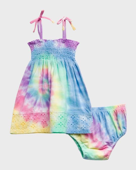 Splendid Girl s Rainbow Tie Dye Print Embroidered Eyelet Dress Size 3M 24M Neiman Marcus