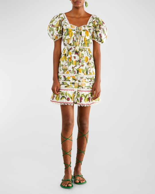 Farm Rio Fruit Orchard Tiered Embroidery Mini Dress | Neiman Marcus