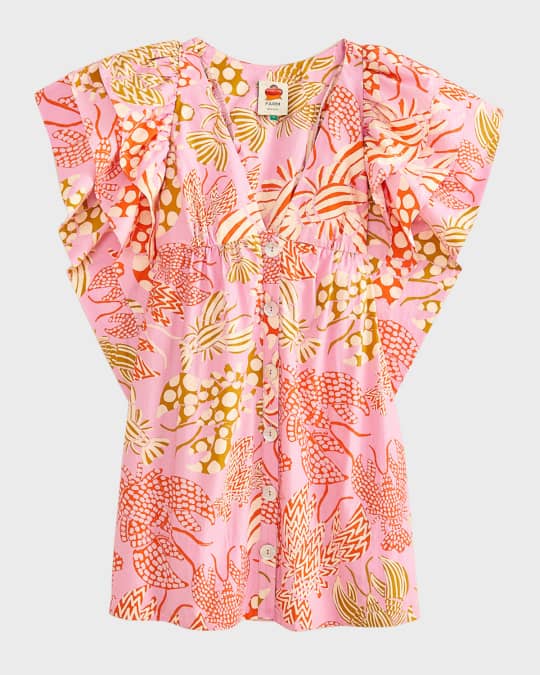 Farm Rio Mixed Lobsters ButtonFront Mini Dress Neiman Marcus