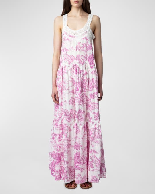 zadig and voltaire pink dress Long Pink Silk Lace Dress