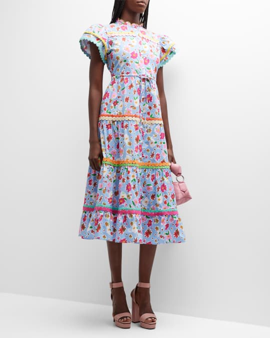 CELIAB Carnelian Band-Collar Drawstring-Waist Floral Midi Dress | Neiman  Marcus