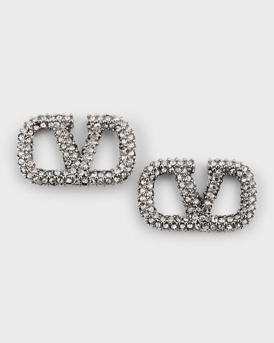 Valentino Garavani V Logo Crystal Stud Earrings | Neiman Marcus
