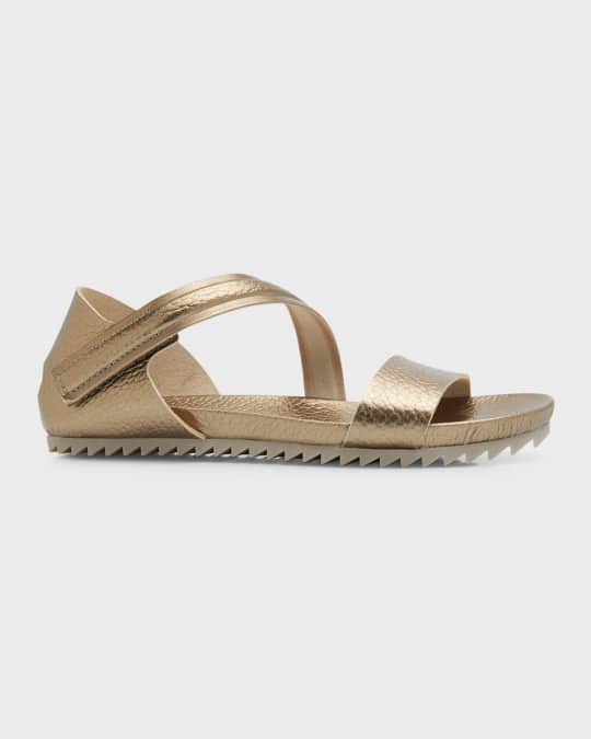 Pedro Garcia Janeka Metallic Grip Strap Flat Sandals Neiman Marcus