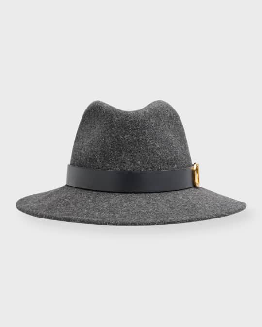 Brass V-Logo Felt Fedora With Leather Band 