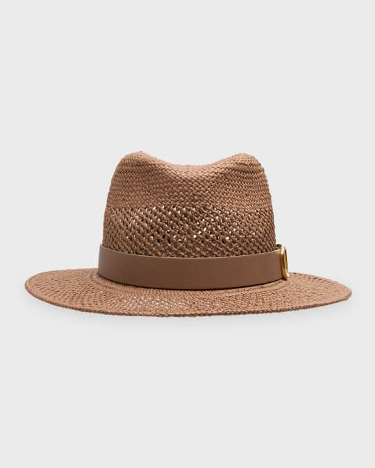 Valentino Garavani V-Logo Signature Paper Straw Fedora | Neiman Marcus