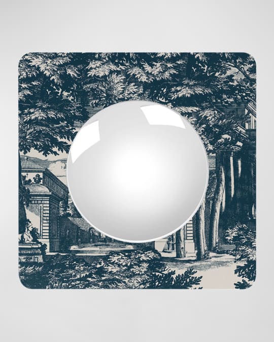 Square Frame With Convex Mirror - Giardino Settecentesco Blue Ivory