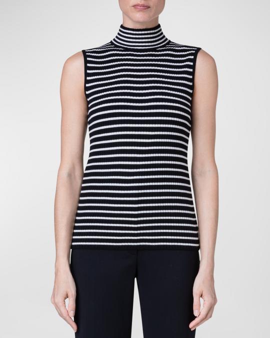 Akris punto Merino Wool Striped Rib Top | Neiman Marcus
