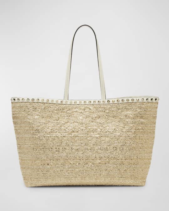 Valentino Garavani Rockstud Boucle Metallic Raffia Tote Bag Neiman Marcus