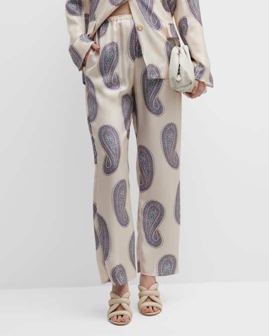 Xirena Wells Paisley-Print Straight-Leg Silk Pants | Neiman