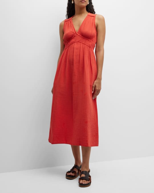 Xirena Arwen Sleeveless Cotton Gauze Empire Midi Dress | Neiman Marcus