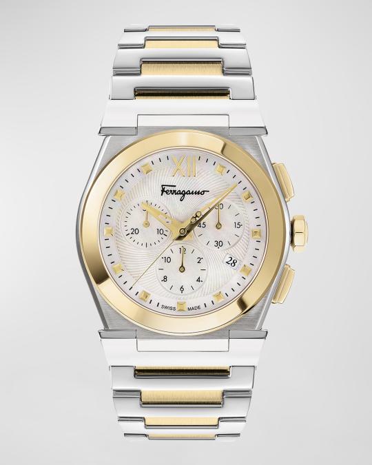 Ferragamo 40mm Vega Chrono Watch, Gold/Silver | Neiman Marcus display picture 3